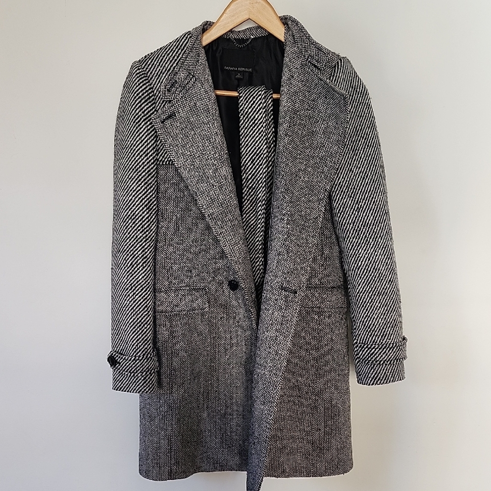 Banana Republic Gray Herringbone Wool Blend Coat